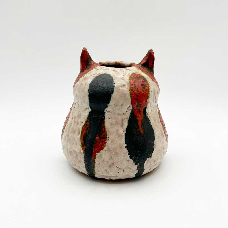 ヴィンテージ 猫耳付の三毛猫風の花瓶 花器 小物入れ ROMANIA 1990年