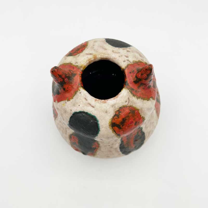 ヴィンテージ 猫耳付の三毛猫風の花瓶 花器 小物入れ ROMANIA 1990年