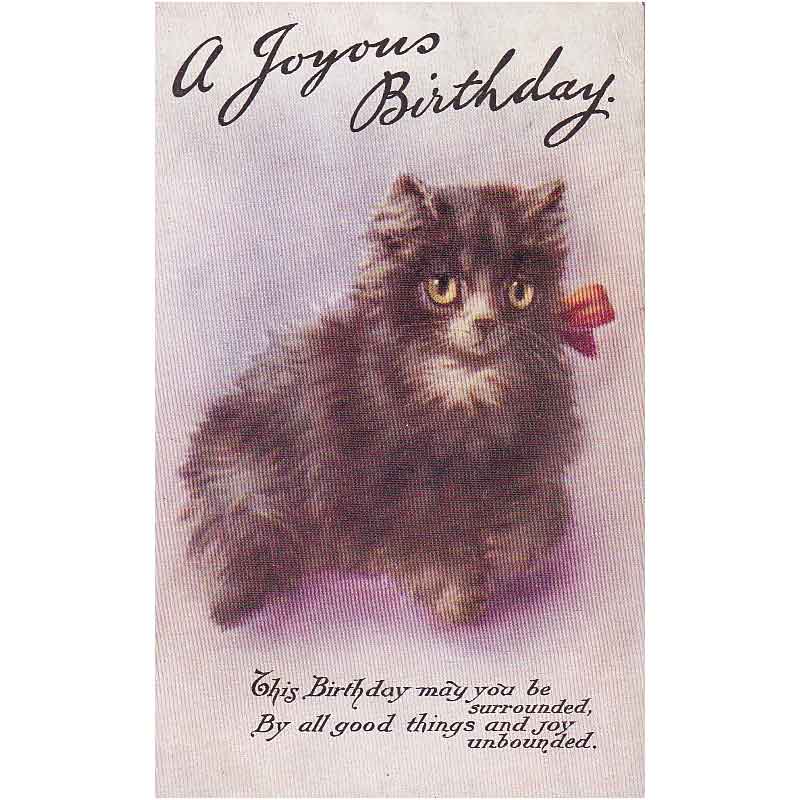 赤いリボンをした黒猫ちゃんのアンティークバースディカード 1918年消印