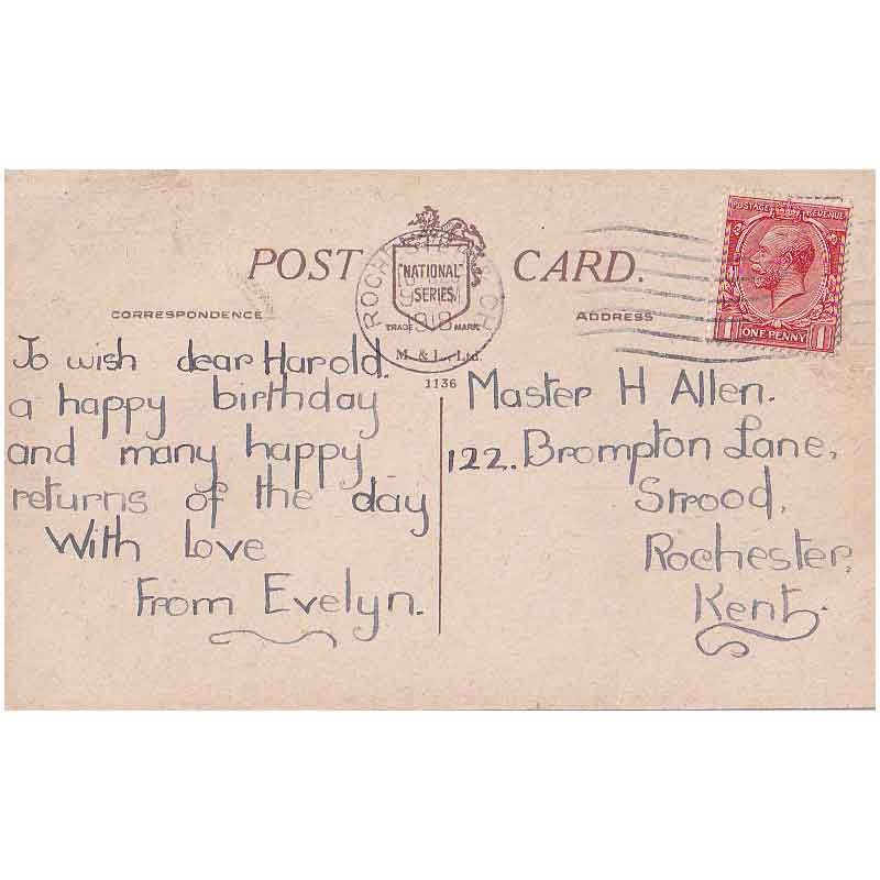 赤いリボンをした黒猫ちゃんのアンティークバースディカード 1918年消印