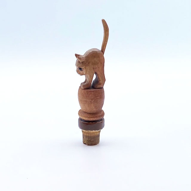 ヴィンテージ 猫の木彫りワインポアラー コルク栓 ボトルキャップ 1940年代頃