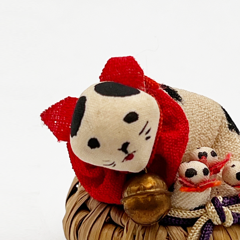 昭和初期　銀座上方屋 つまみ細工「エチコ　親子猫」小さな古い日本民藝品