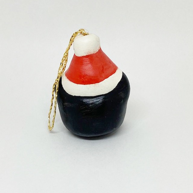 イギリス クリスマスオーナメント サンタ帽をかぶった白黒猫　Merryfield Pottery