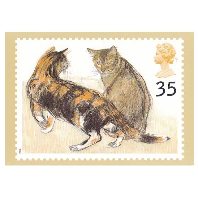 エリザベス・ブラックアダー　切手用デザイン猫ポストカード Kikko and Rosie　1995年　イギリス製