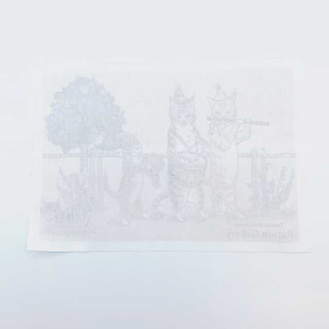 Yanaka Red House Button Galleryオリジナル猫のイラストパネル生地「鼓笛隊」