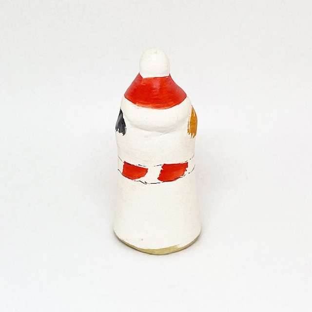 イギリス サンタ帽子をかぶった三毛猫 素焼きのミニ猫 シンブル Merryfield Pottery