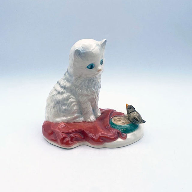 ゲーベル GOEBEL 白猫と小鳥のフィギュリン 西ドイツ 1970年代　＜レア＞
