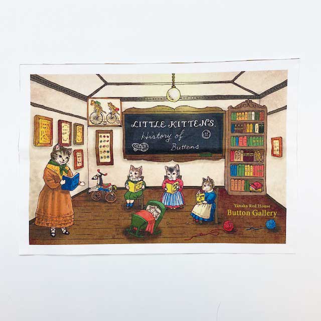 Yanaka Red House Button Galleryオリジナル猫のイラストパネル生地「猫の授業」