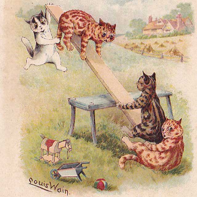 ルイスウェイン Louis Wain 猫のアンティークポストカード SEE-SAW