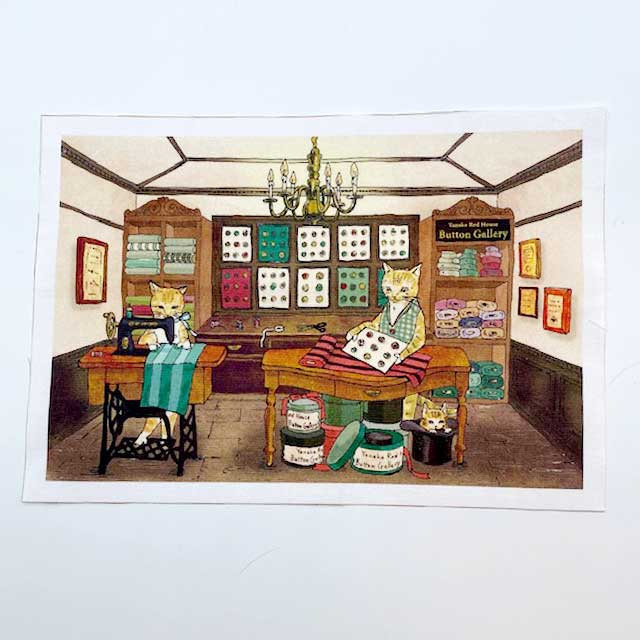 Yanaka Red House Button Galleryオリジナル猫のイラストパネル生地「猫の親子」