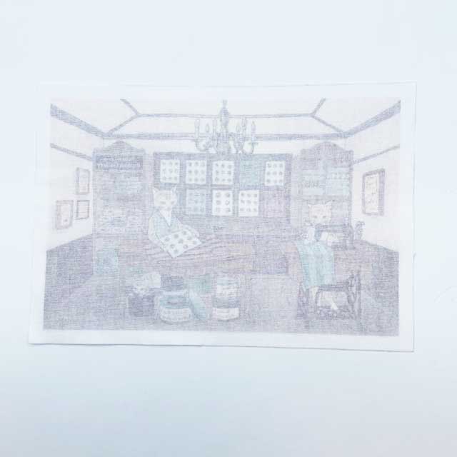 Yanaka Red House Button Galleryオリジナル猫のイラストパネル生地「猫の親子」