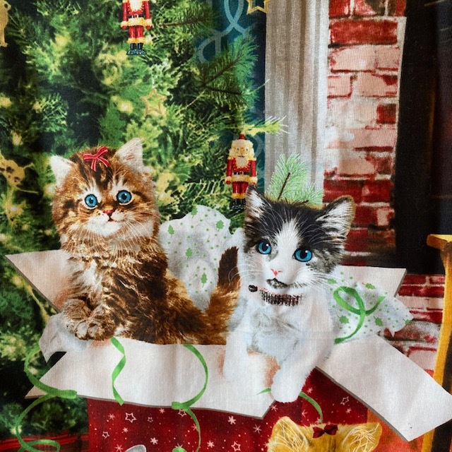 クリスマス猫柄タペストリー ソファカバー テーブルカバー　マルチカバー　ハンドメイド　一点もの My Cotton