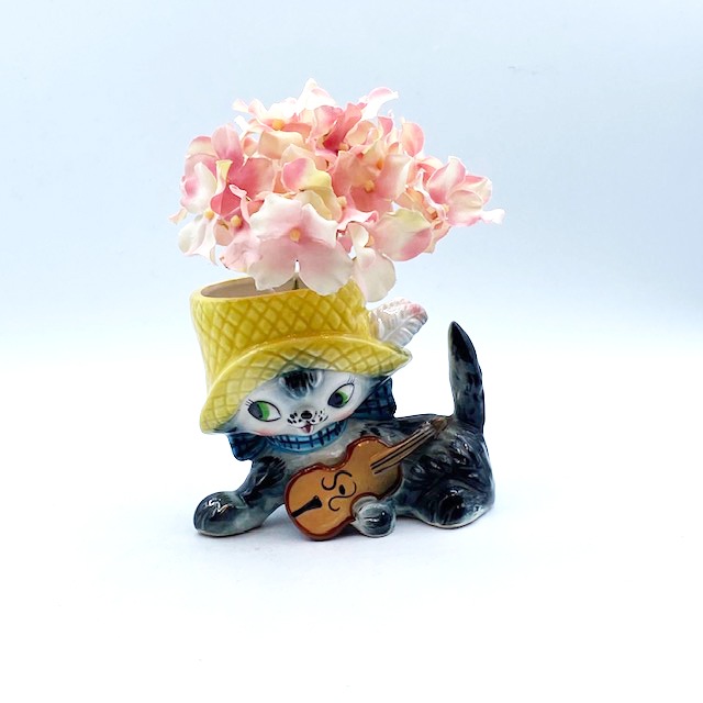 猫とフィドルのフラワーポット Napco Ware Made in Japan 日本製里帰品