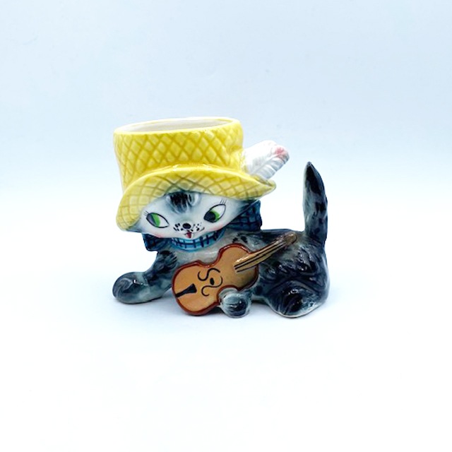 猫とフィドルのフラワーポット Napco Ware Made in Japan 日本製里帰品