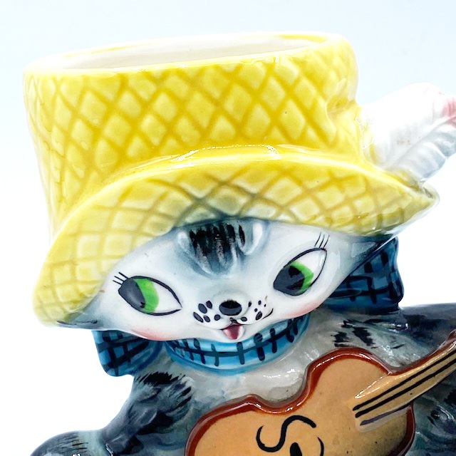 猫とフィドルのフラワーポット Napco Ware Made in Japan 日本製里帰品
