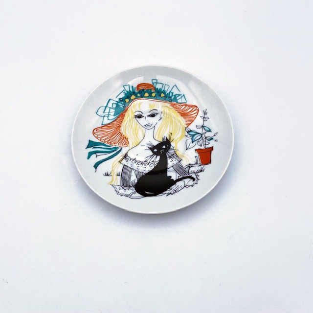 ヴィンテージ　黒猫と女の子柄のカップ＆ソーサー　Westminster Australia　1970年代