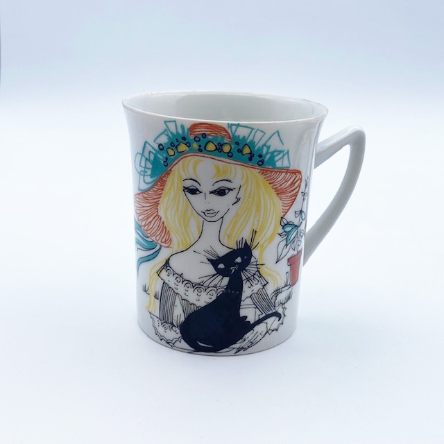 ヴィンテージ　黒猫と女の子柄のカップ＆ソーサー　Westminster Australia　1970年代