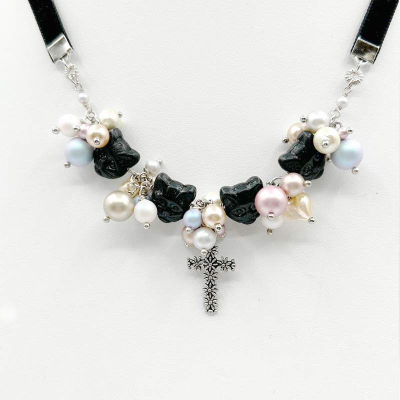 猫好きゴスロリさん向け・黒猫ゴシックリボンネックレス Yukie Takahashi