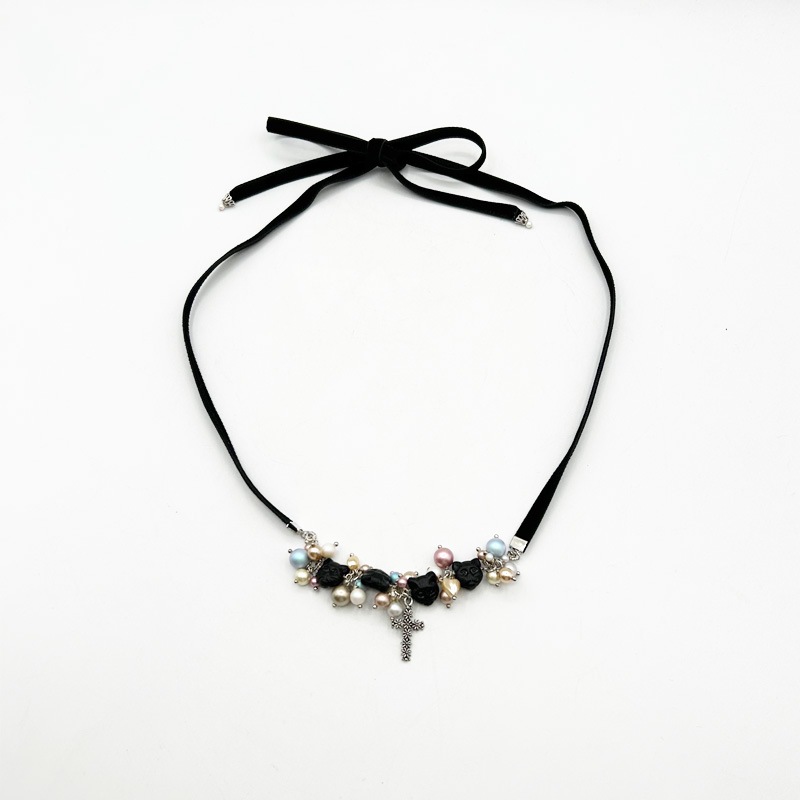 猫好きゴスロリさん向け・黒猫ゴシックリボンネックレス Yukie Takahashi
