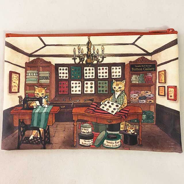 Yanaka Red House Button Galleryオリジナル猫のイラストポーチ「Luluとボタン」