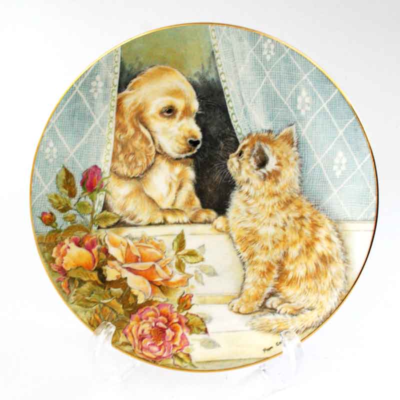  Worcester ロイヤルウースター 絵皿 猫 犬 プレートセット ロイヤルウースター猫と犬の絵皿 Come Out To Play パム