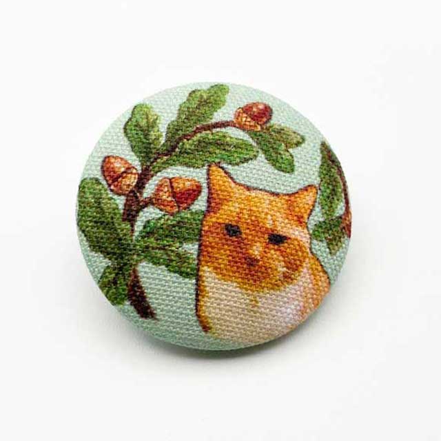 Yanaka Red House Button Galleryオリジナル猫のボタン2個セット　猫のルルとドングリ