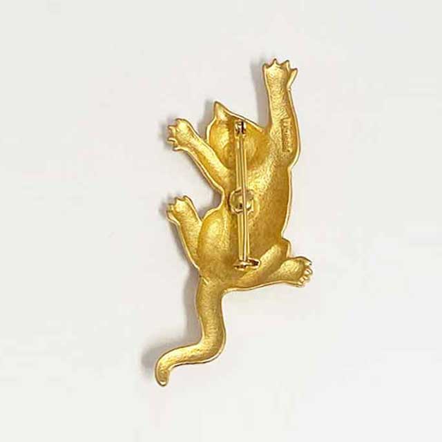 JJ Jonette 猫のヴィンテージブローチ上る縞猫 ピューター製