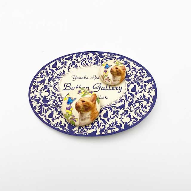 Yanaka Red House Button Galleryオリジナル猫のボタン2個セット 猫のルルと蝶々