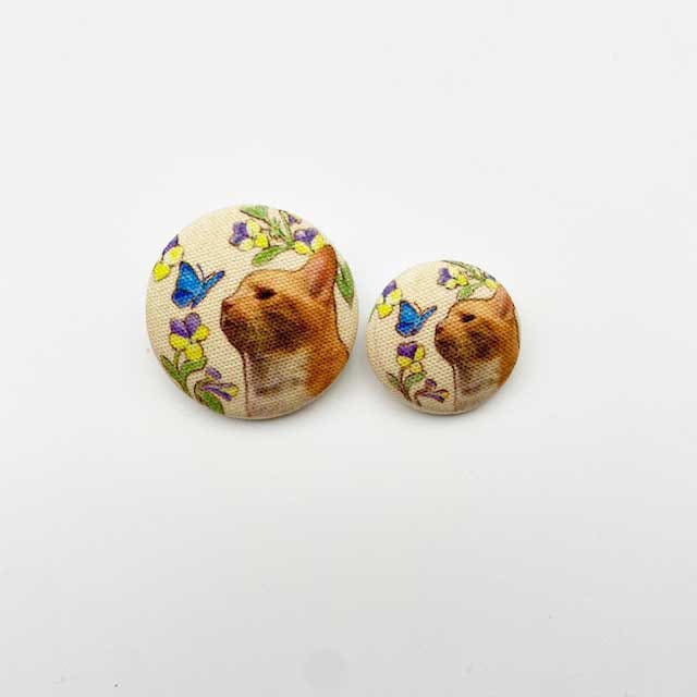 Yanaka Red House Button Galleryオリジナル猫のボタン2個セット 猫のルルと蝶々