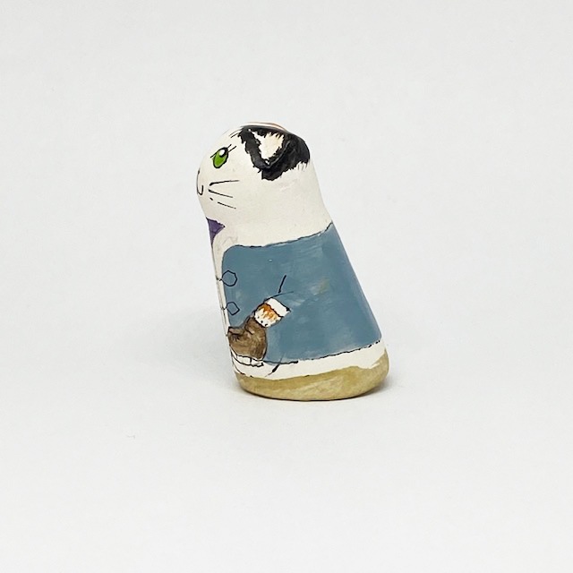 イギリス 素焼きのミニ猫　スケーター三毛猫　シンブル Merryfield Pottery