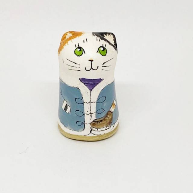 イギリス 素焼きのミニ猫　スケーター三毛猫　シンブル Merryfield Pottery