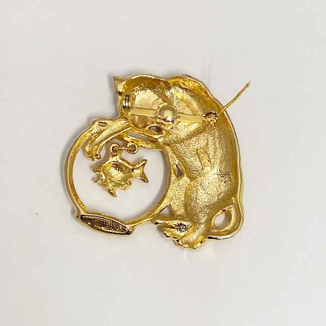 JJ Jonette 猫と金魚のブローチ ジェイジェイ ゴールドトーン