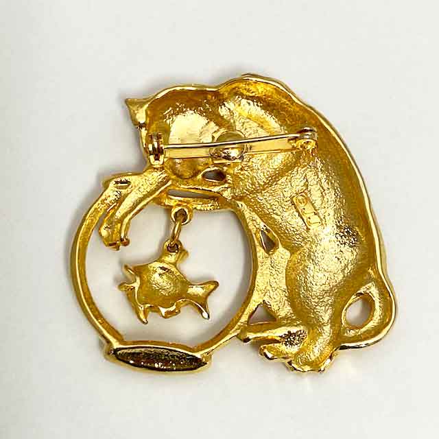 JJ Jonette 猫と金魚のブローチ ジェイジェイ ゴールドトーン