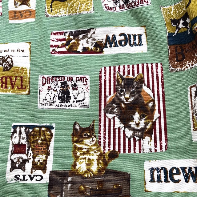 ヴィンテージ風猫イラスト柄のきんちゃく風トートバッグ ハンドメイド布バッグ My Cotton