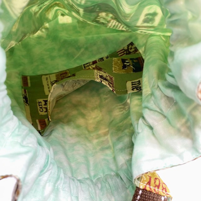 ヴィンテージ風猫イラスト柄のきんちゃく風トートバッグ ハンドメイド布バッグ My Cotton