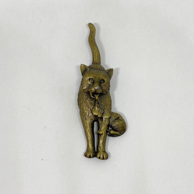 JJ Jonette 子猫を運ぶ母猫のブローチ ブロンズトーン ジェイジェイ アメリカ