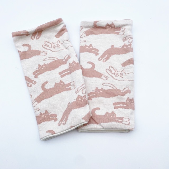 猫柄 アームウォーマー ピンク 綿100% ハンドメイド My Cotton