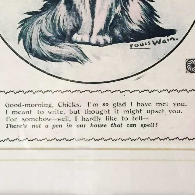 ルイス　ウェイン　古い木枠の額装 ルイスウェイン Louis Wain 猫のアンティークプリント HIS