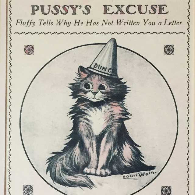 ルイスウェイン Louis Wain 猫のアンティークプリント 天然オークの木製額装 PUSSY'S EXCUSE