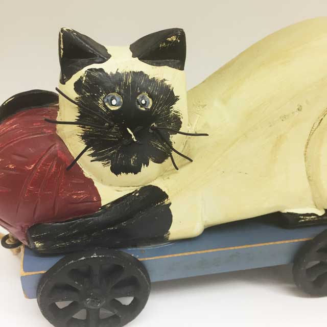アメリカ製 シャム猫の木製おもちゃ 引き車 プルトイ 1990年代 Tim Sailor