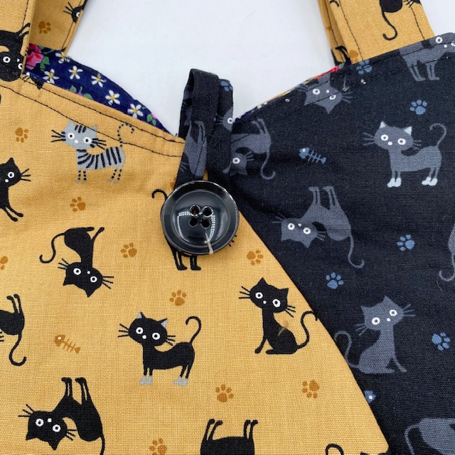 猫柄 ハンドメイドトートバッグ お洒落なバイカラーデザイン
