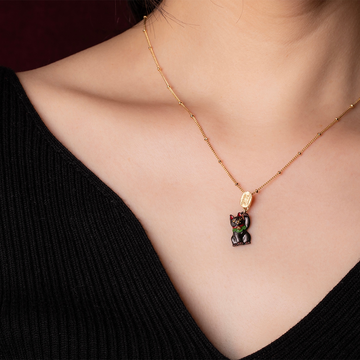 Palnart Poc パルナートポック 招き猫のネックレス 招き日和 黒猫 日本製