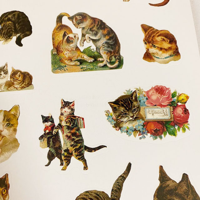 アンティーク猫イラストのステッカー・シール ヴィクトリアンキャッツ