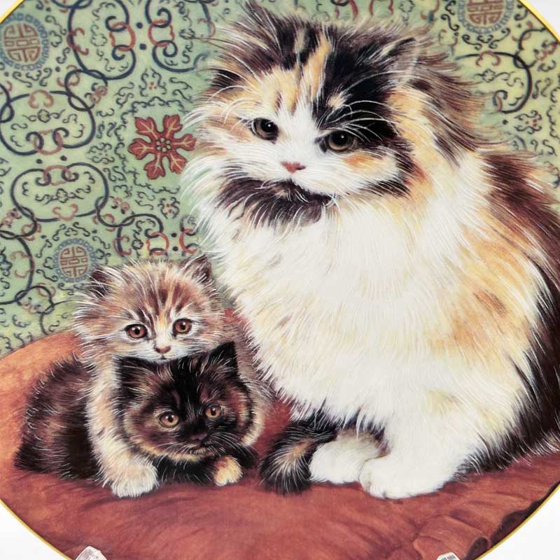 ロイヤルウースター 三毛・トーティシェル 猫の親子の絵皿