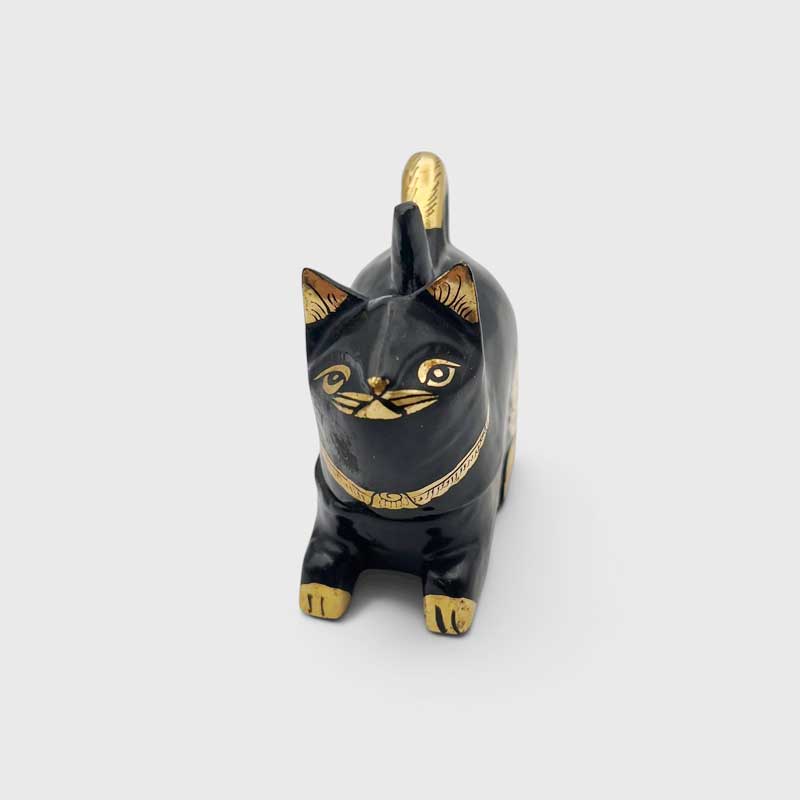 黒猫と魚の木製小物入れ トリンケットボックス　アジアンヴィンテージ