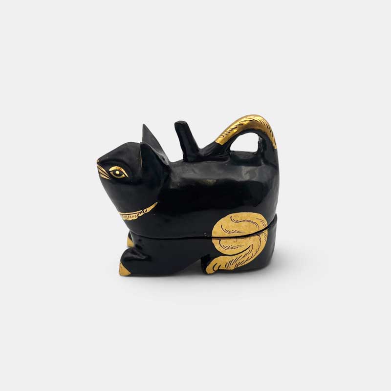 黒猫と魚の木製小物入れ トリンケットボックス　アジアンヴィンテージ