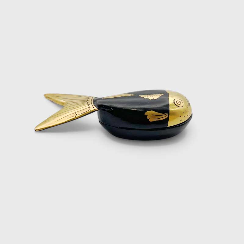 黒猫と魚の木製小物入れ トリンケットボックス　アジアンヴィンテージ