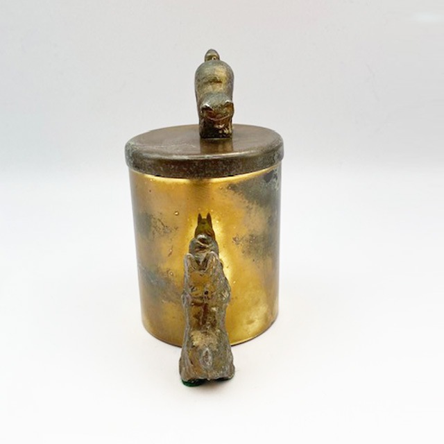 アンティーク　猫と犬の真鍮製キャニスター　蓋付き小物入れ　ブラス  1900年代初期