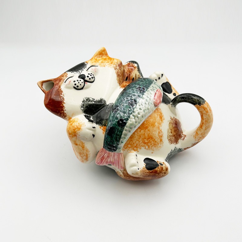 ALEXANDER CERAMICS 三毛猫と魚のティーポット　英国製