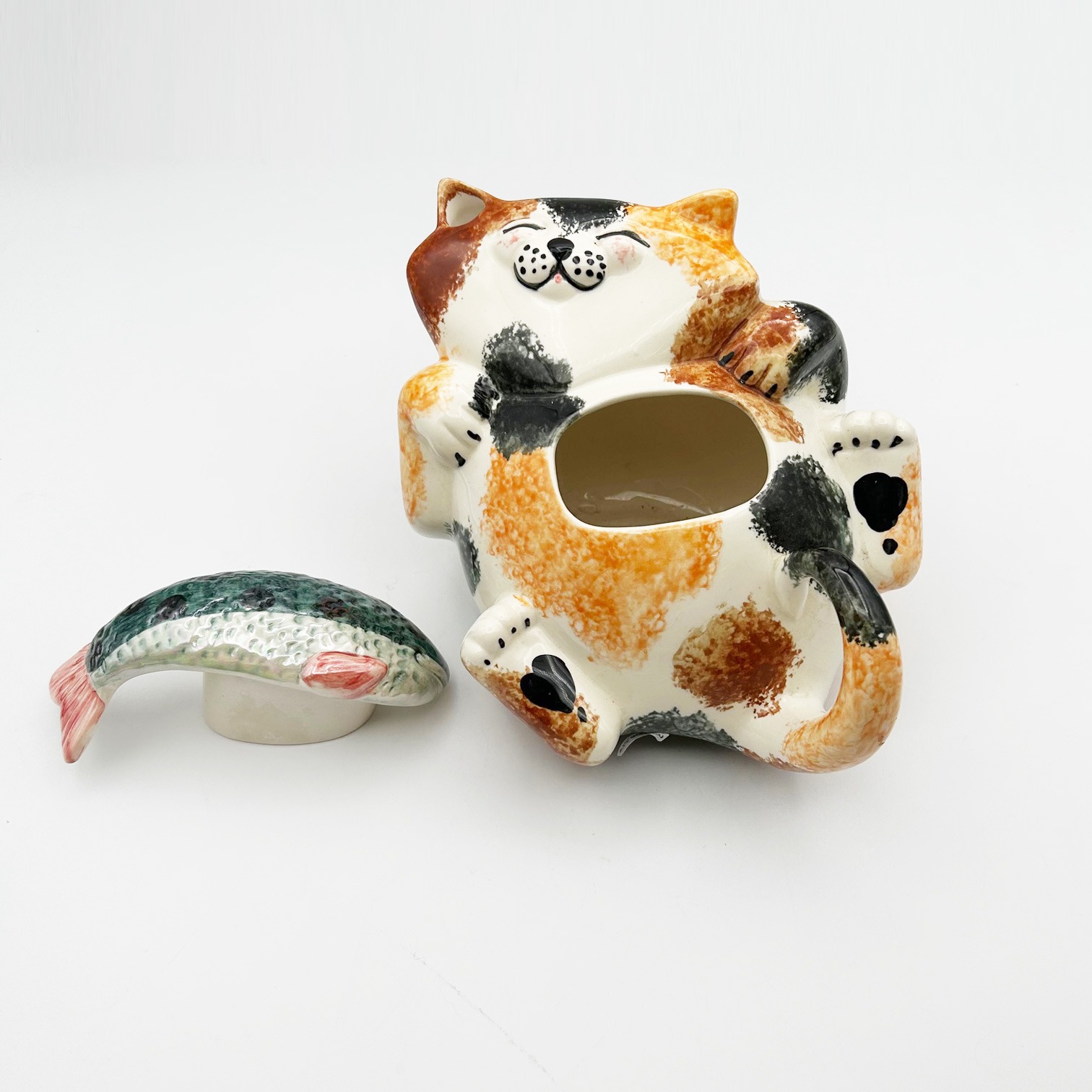 ALEXANDER CERAMICS 三毛猫と魚のティーポット　英国製